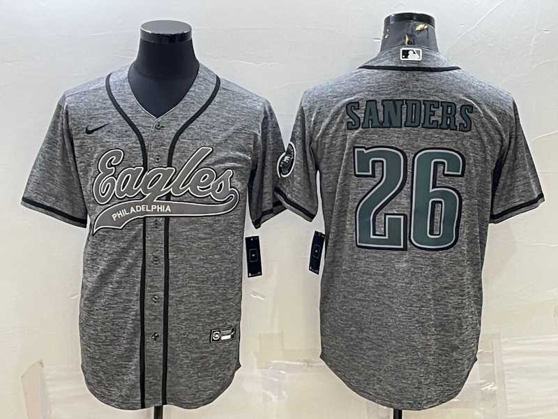 Men%27s Philadelphia Eagles #26 Miles Sanders Grey Gridiron With Patch Cool Base Stitched Baseball Jersey->philadelphia eagles->NFL Jersey